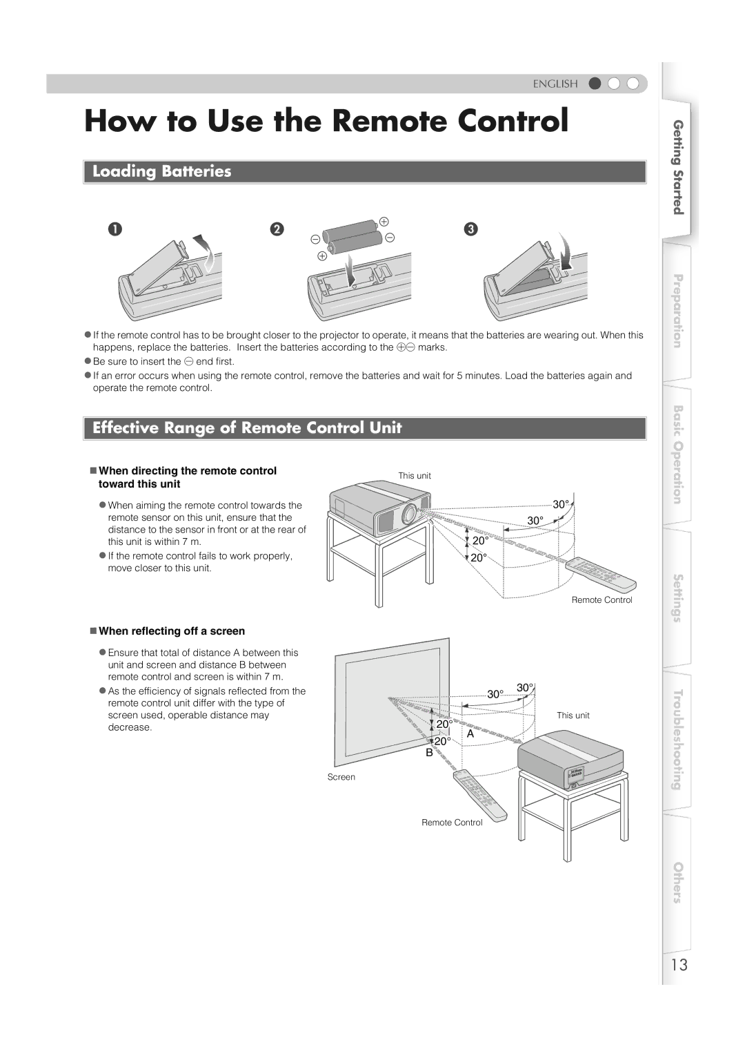 JVC DLA-HD100 manual How to Use the Remote Control, Loading Batteries, Effective Range of Remote Control Unit 