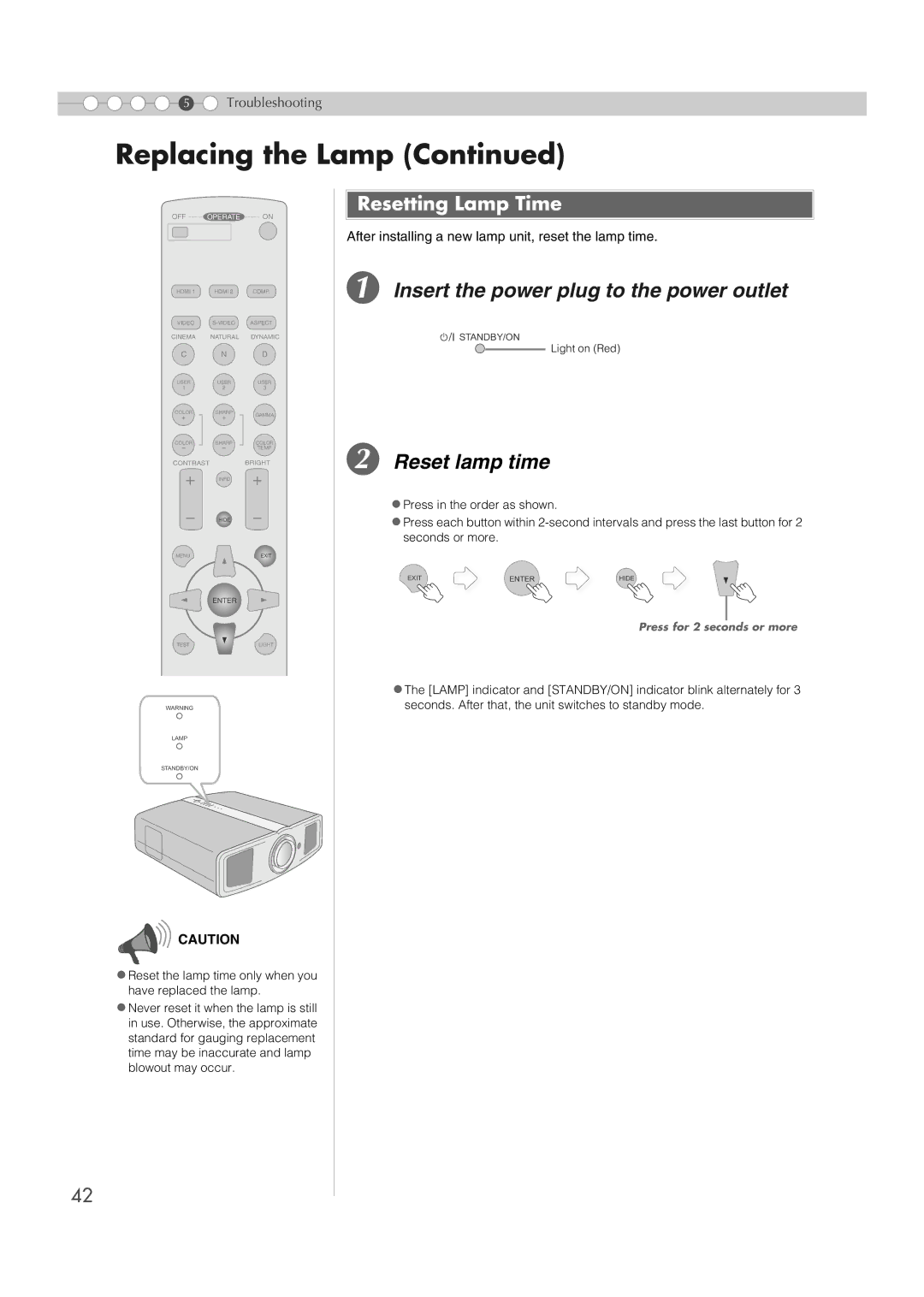 JVC DLA-HD100 manual Reset lamp time, Resetting Lamp Time 