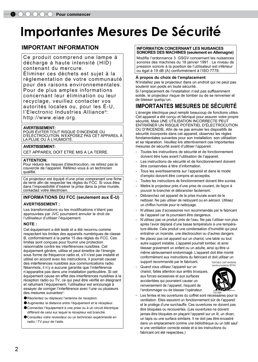 JVC DLA-HD350 manual Importantesortantes MesuresMesuresDeDeSécuritéSécurité, Propos du choix de l’emplacement 