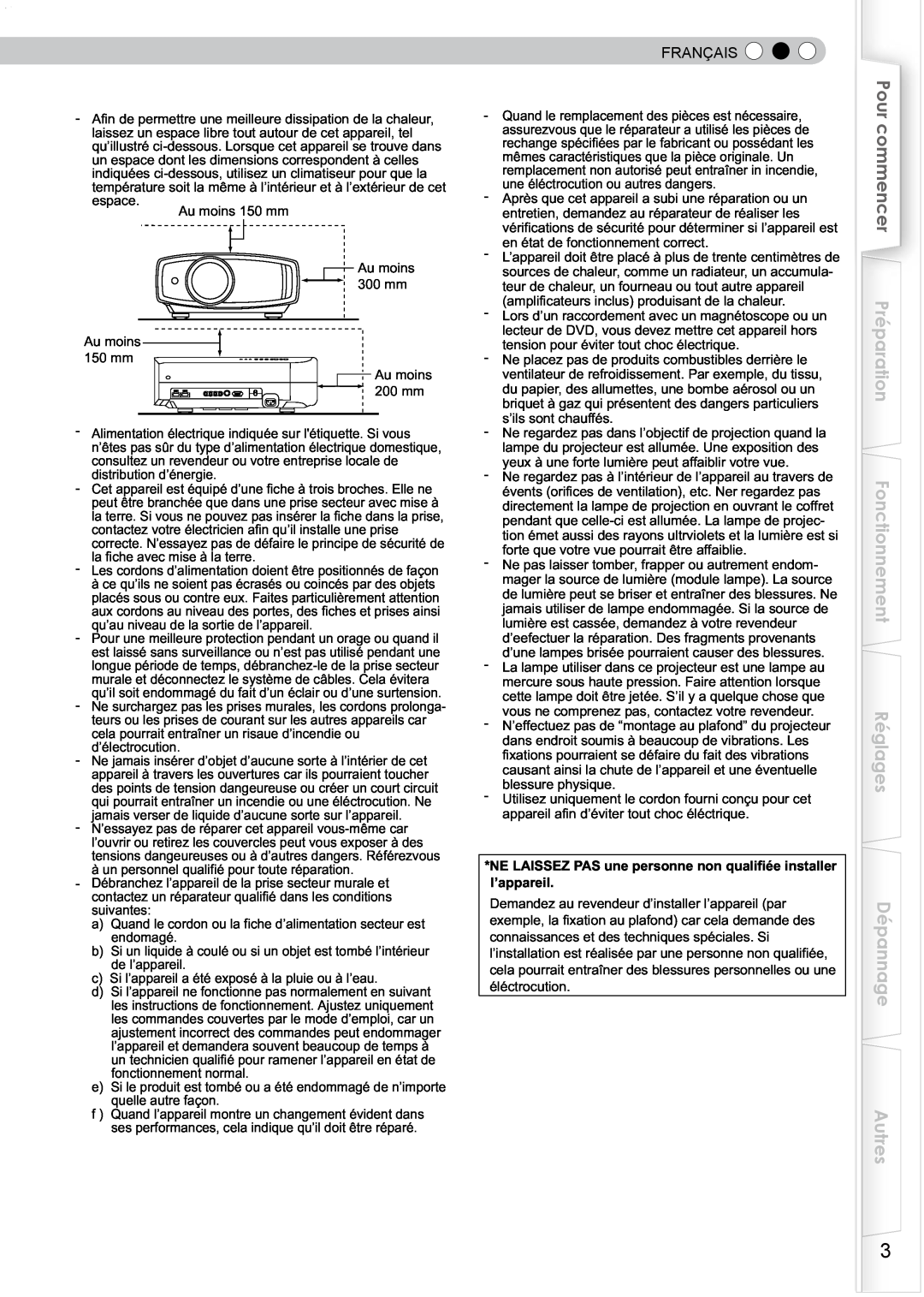 JVC DLA-HD350 manual Pour commencer, Préparation Fonctionnement Réglages Dépannage Autres, Français 