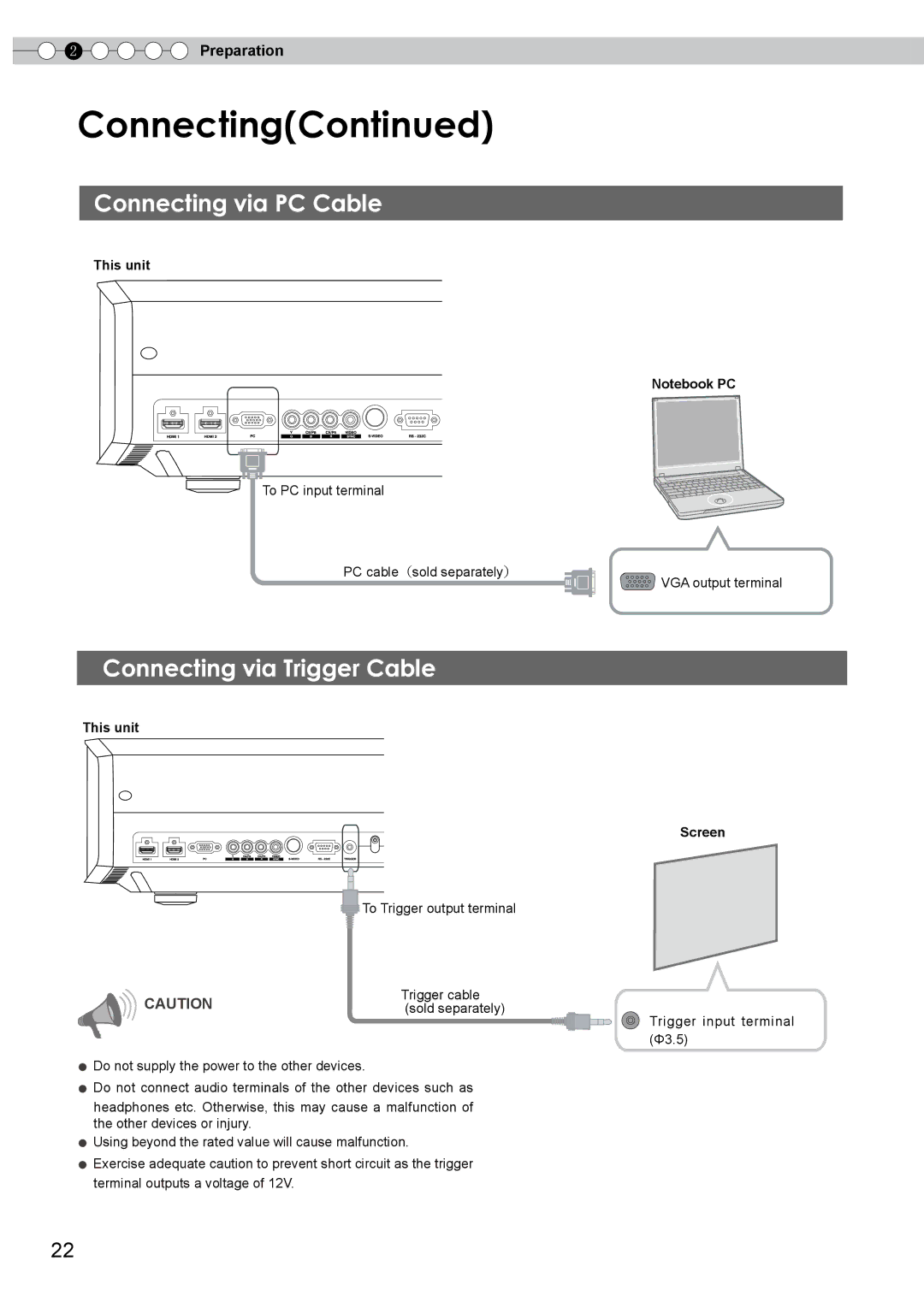 JVC DLA-HD750 manual Connecting via PC Cable, Connecting via Trigger Cable, This unit Screen 