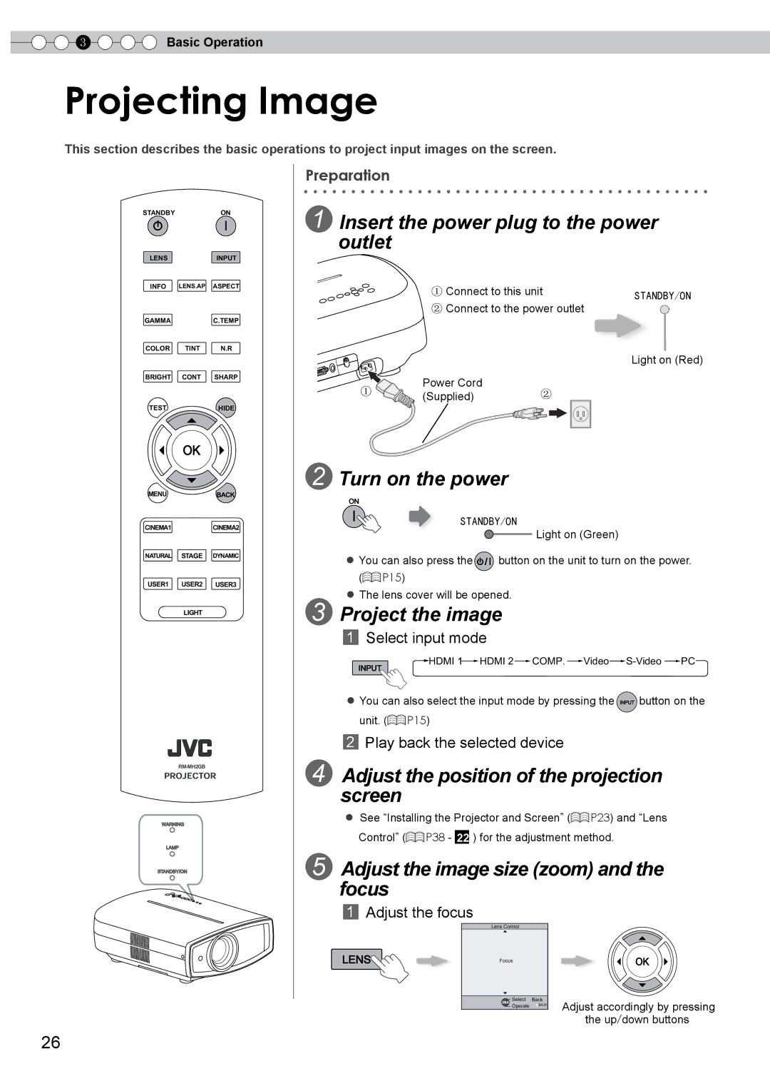 JVC DLA-HD750 manual Projecting Image 