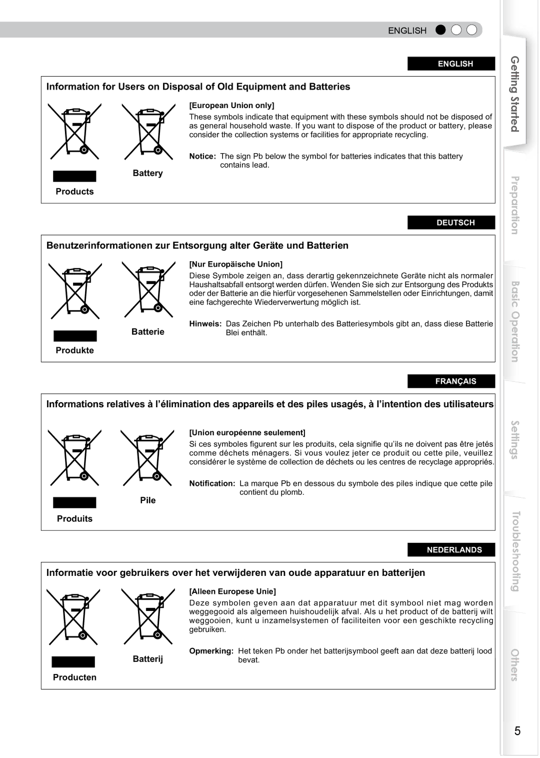 JVC DLA-HD750 manual Battery Products, Batterie Produkte, Pile Produits, Batterij Producten 