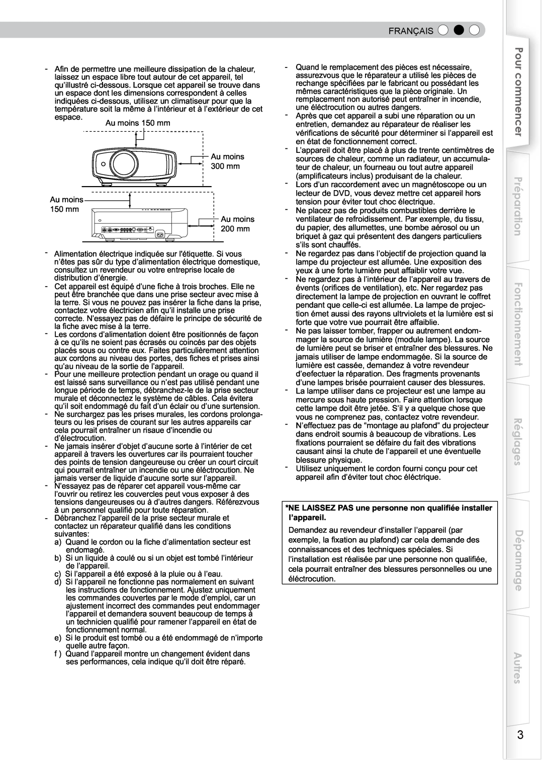JVC DLA-HD750 manual Pour commencer, Préparation Fonctionnement Réglages Dépannage Autres, Français 