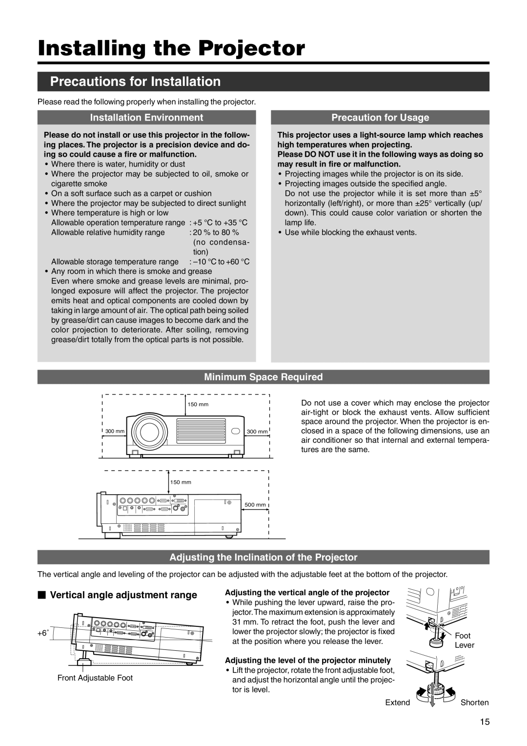 JVC DLA-HX2E, DLA-HX2U manual Installing the Projector, Precautions for Installation 