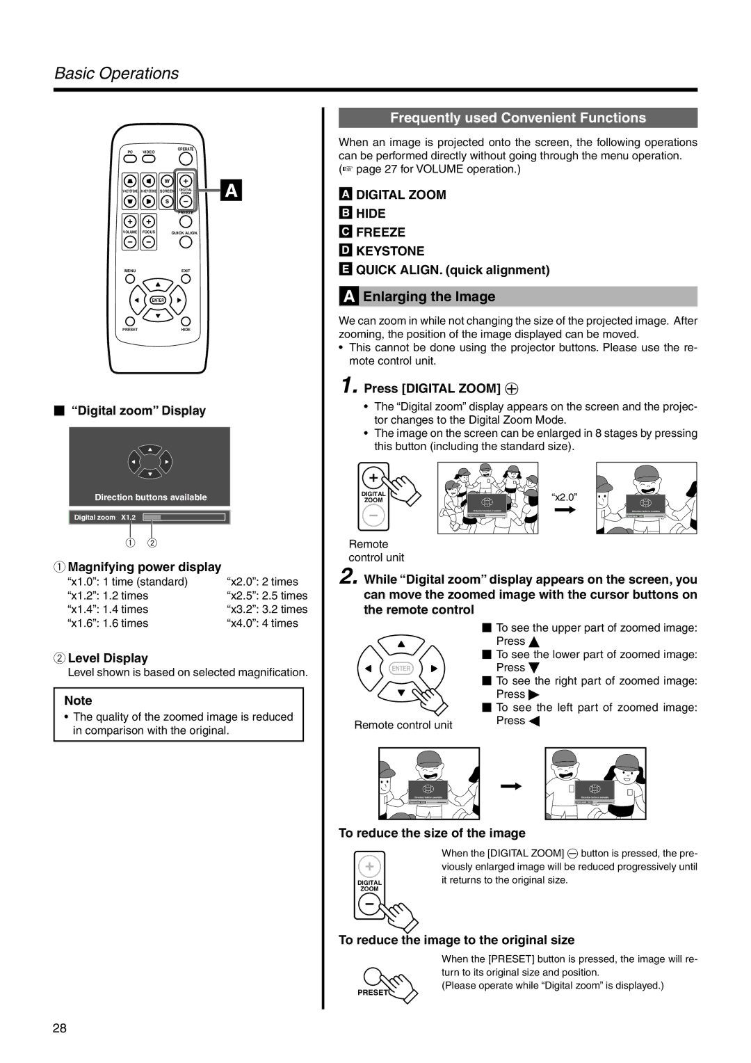 JVC DLA-HX2U, DLA-HX2E manual Frequently used Convenient Functions, Enlarging the Image 