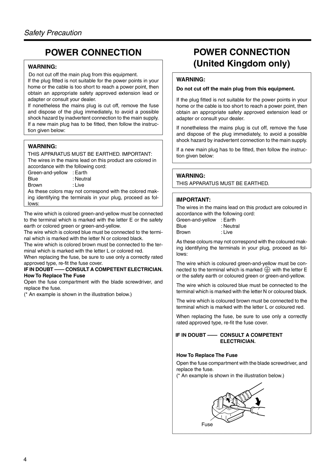 JVC DLA-HX2U, DLA-HX2E manual Do not cut off the main plug from this equipment, How To Replace The Fuse 