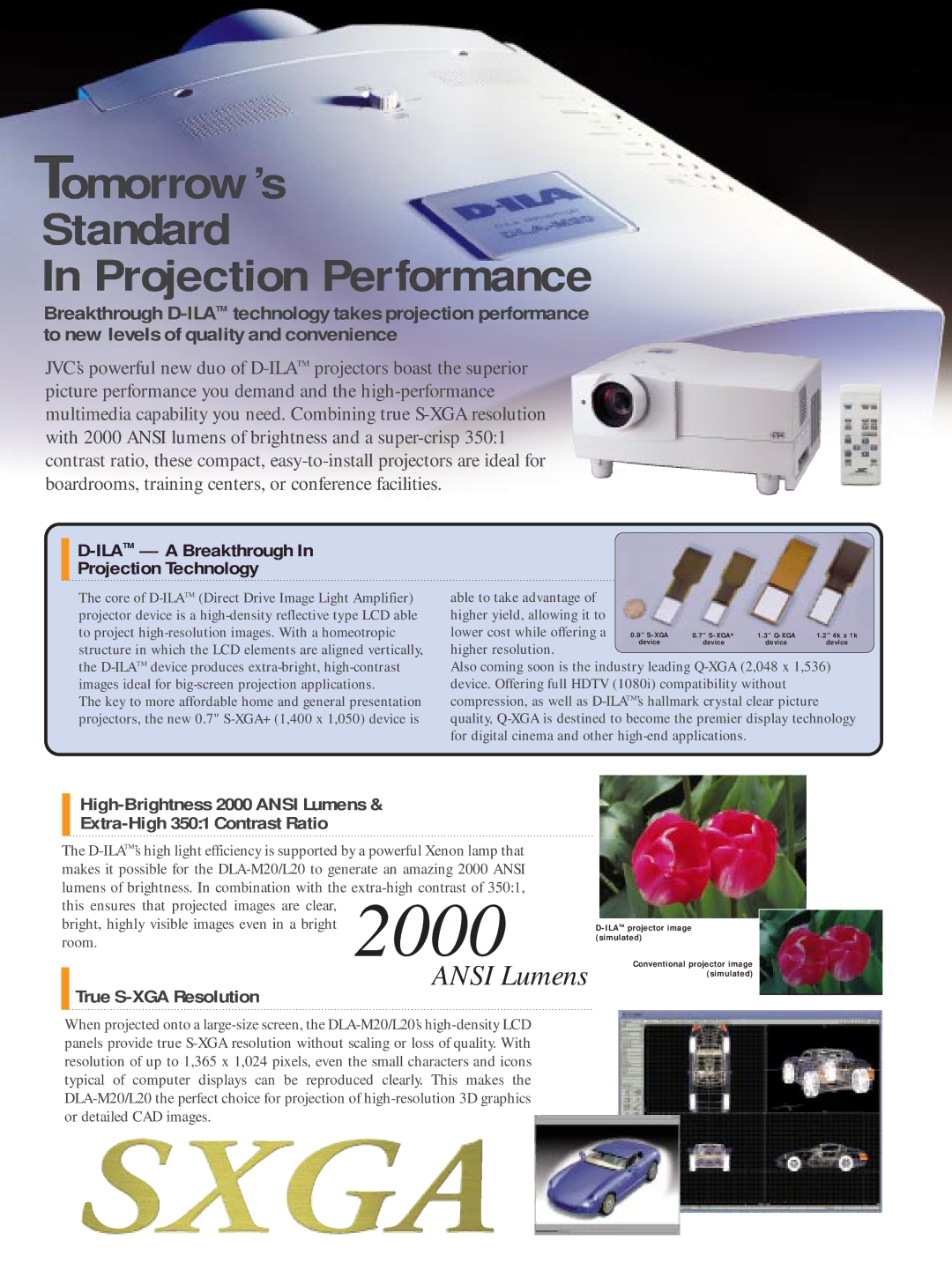 JVC DLA-L20, DLA-M20 manual Tomorrow’s Standard Projection Performance, True S-XGA Resolution 