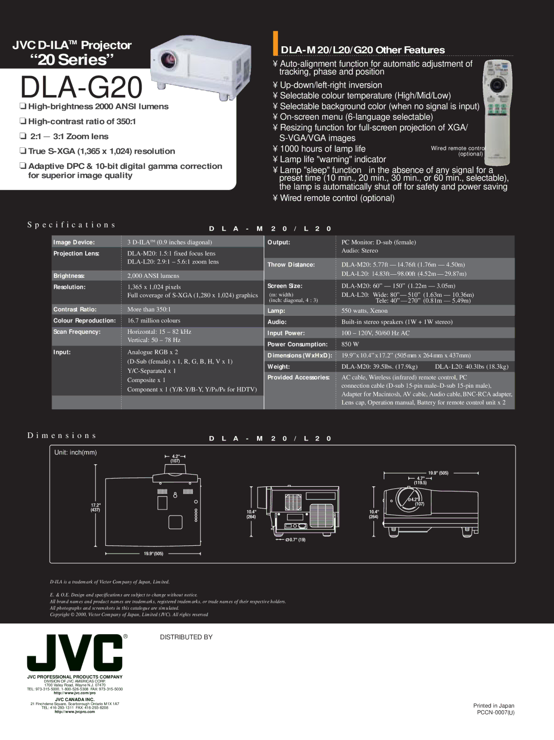 JVC DLA-L20, DLA-M20 manual DLA-G20 