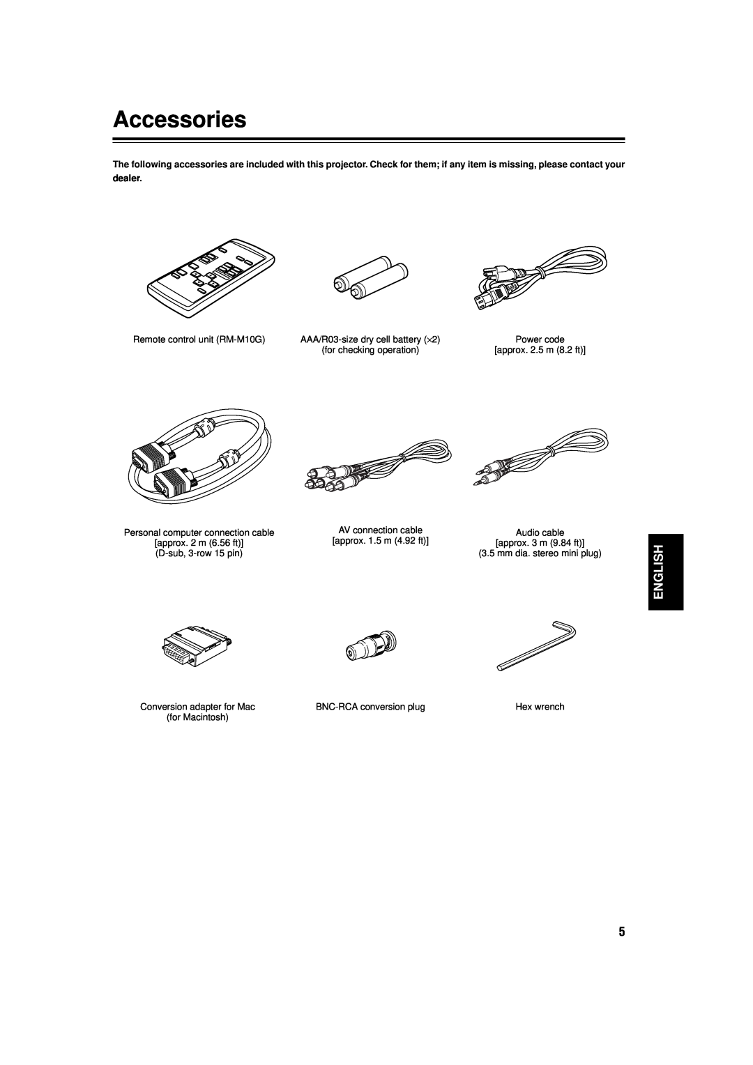 JVC DLA-M15U manual Accessories, English, dealer 