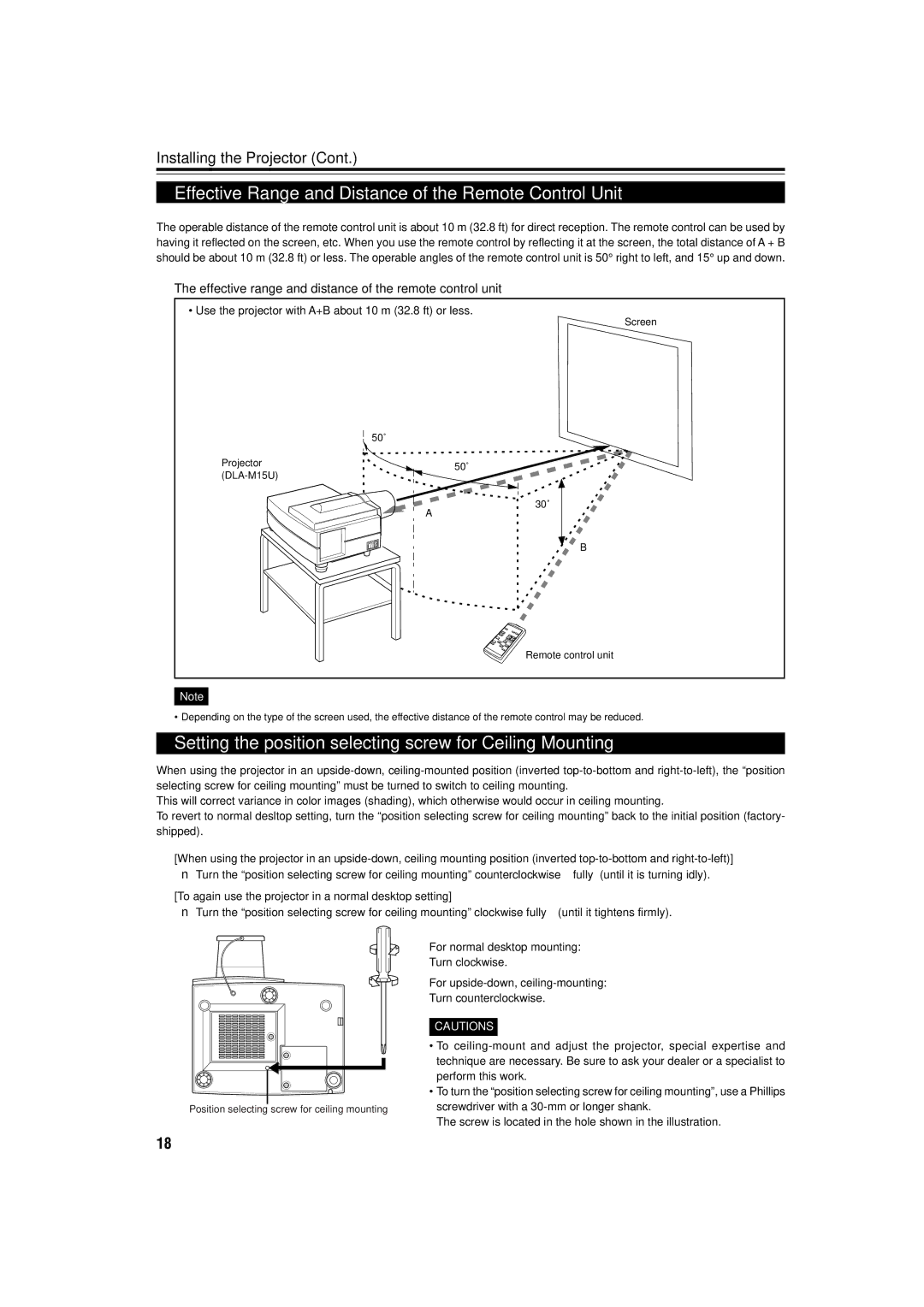 JVC DLA-M15U manual Effective Range and Distance of the Remote Control Unit 