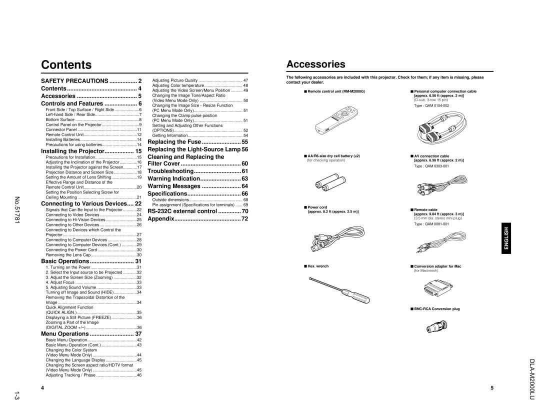 JVC DLA-M2000LU manual Contents 