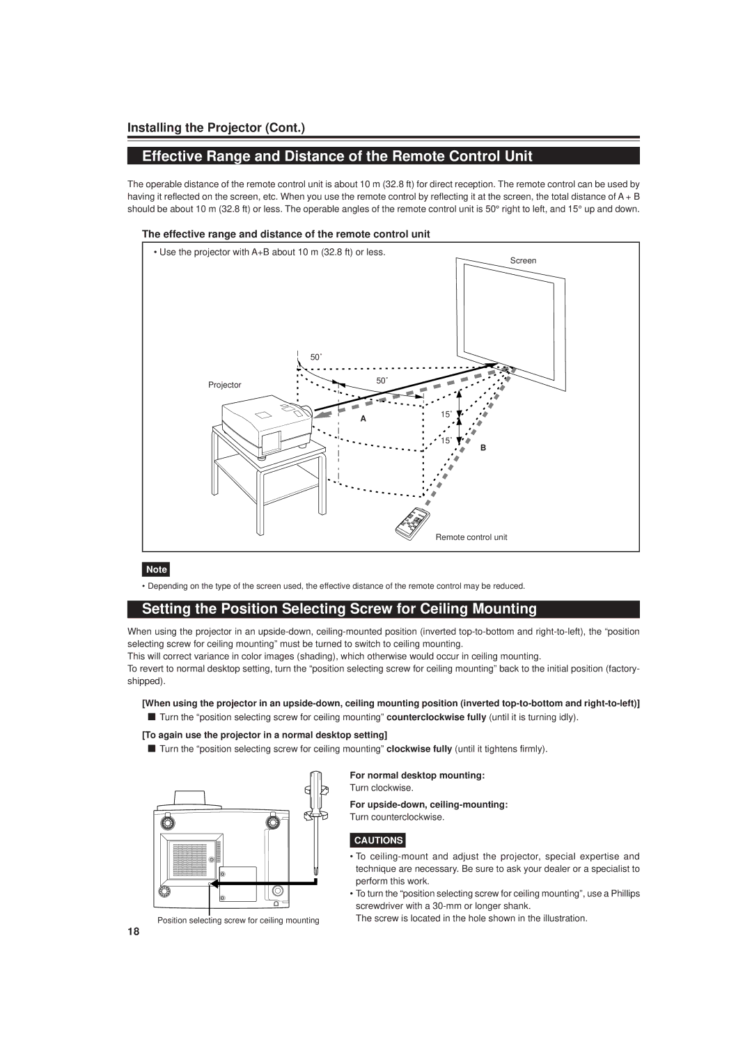 JVC DLA-M20U manual Effective Range and Distance of the Remote Control Unit 