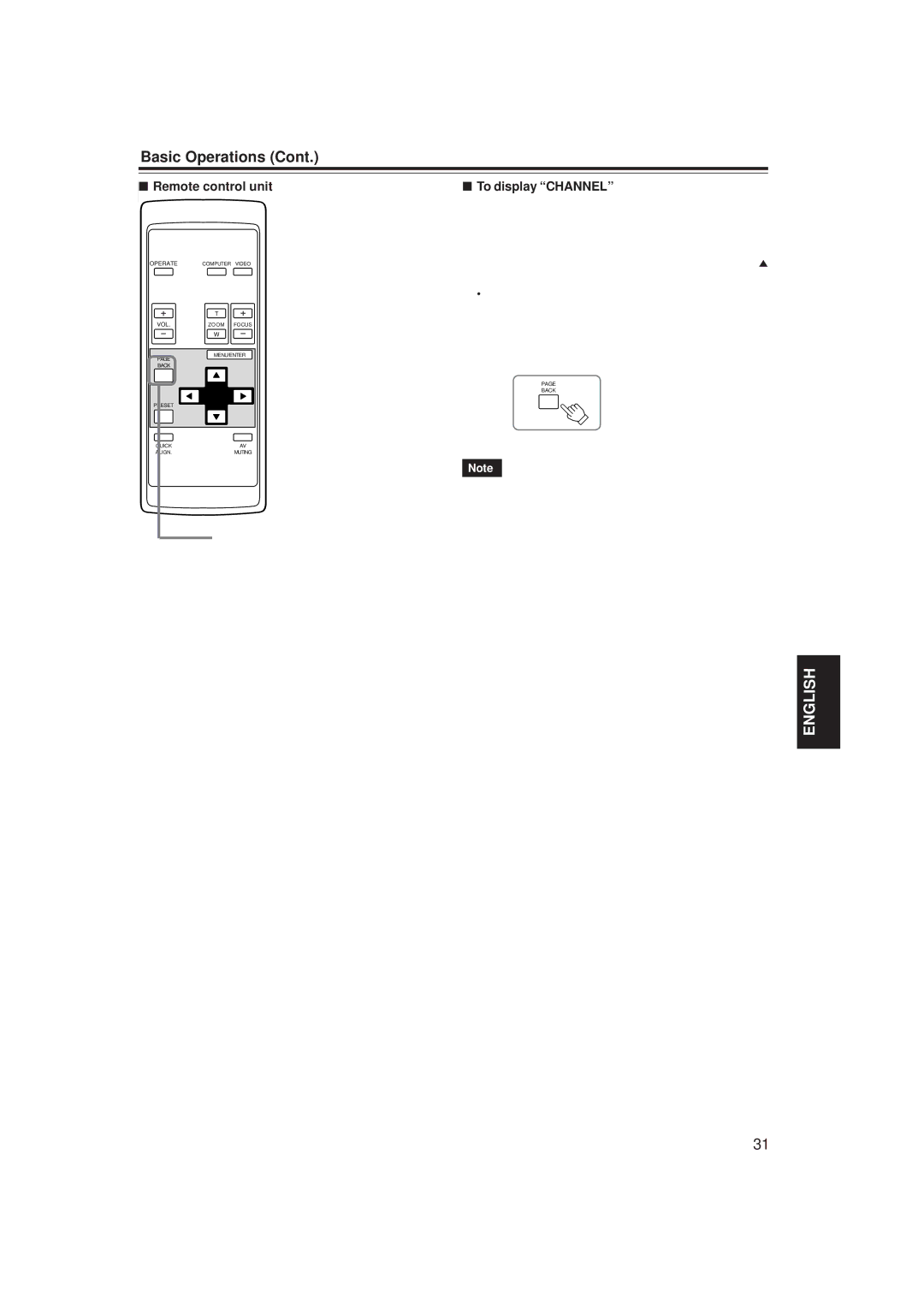 JVC DLA-M20U manual To display Channel, Back button 