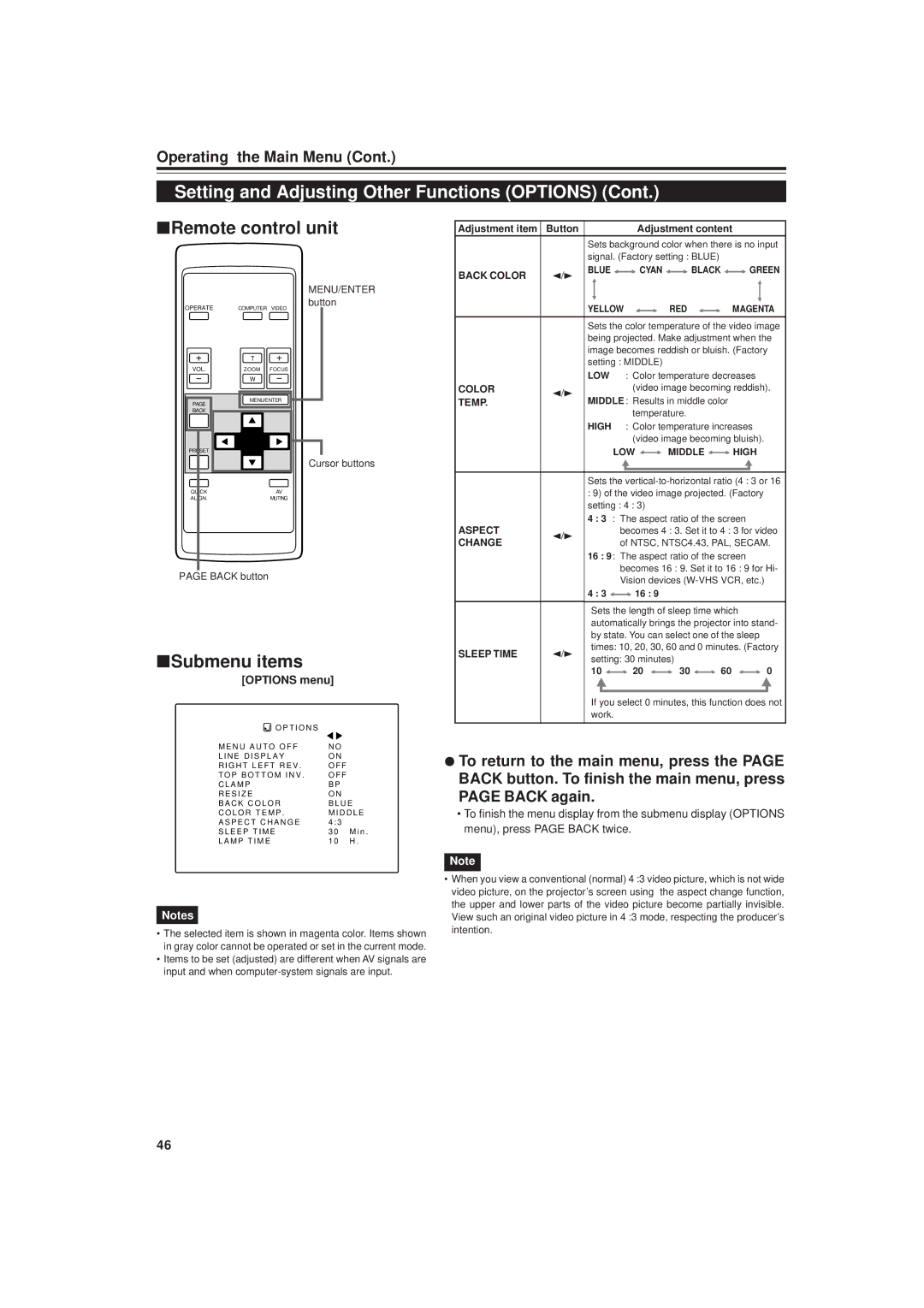 JVC DLA-M20U manual Aspect 