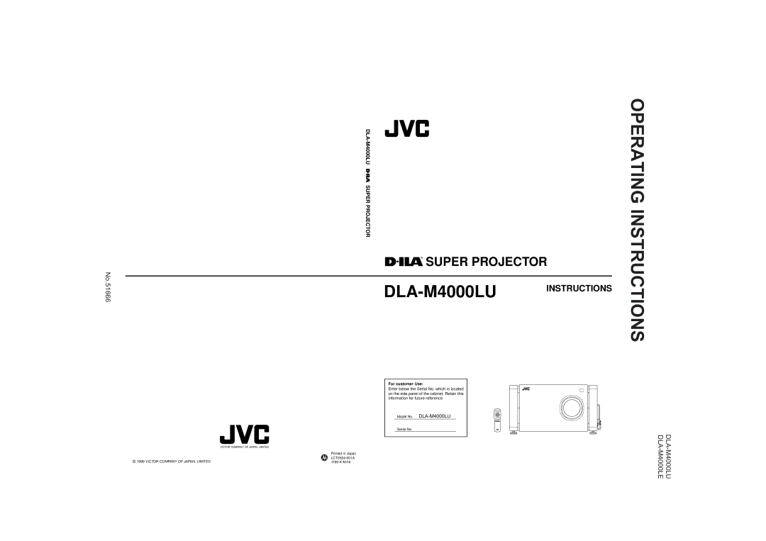 JVC DLA-M4000LU operating instructions Operating, For customer Use 