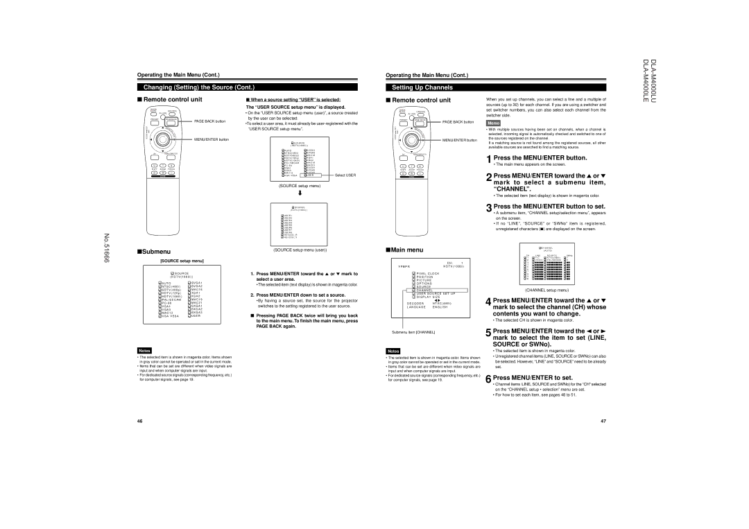 JVC DLA-M4000LU operating instructions Setting Up Channels, Press the MENU/ENTER button to set, Press MENU/ENTER to set 