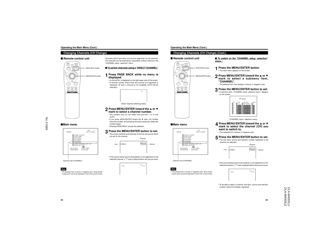 JVC DLA-M4000LU operating instructions Changing Channels CH Change 