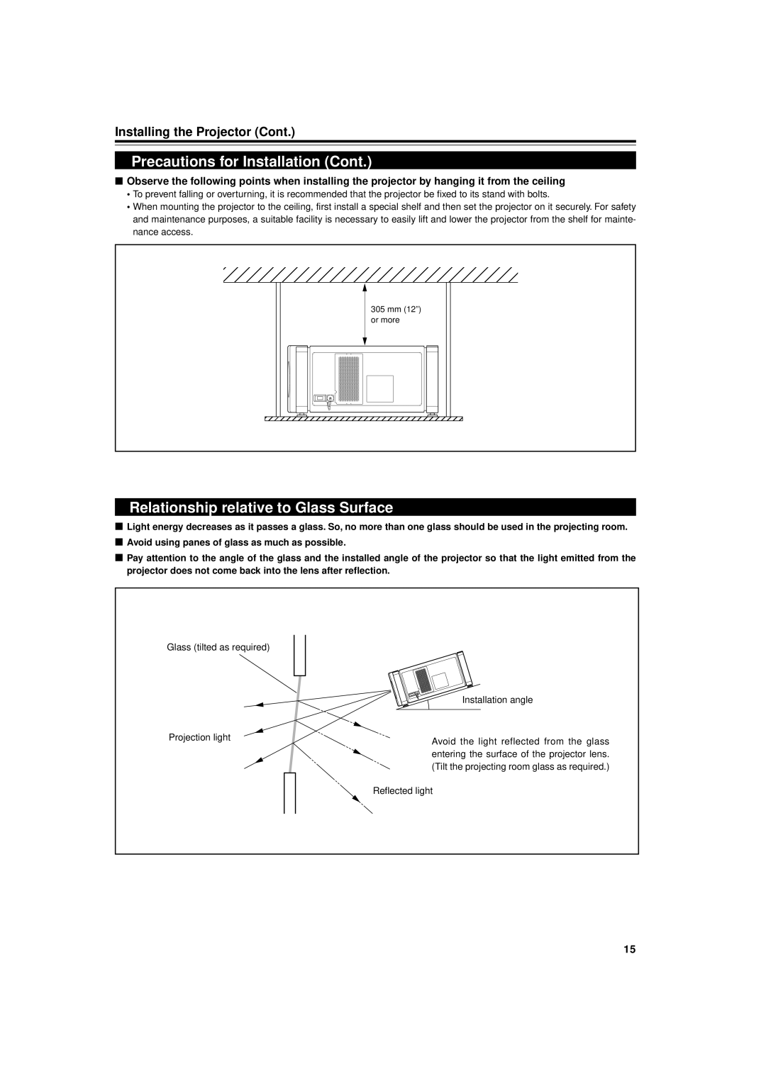 JVC DLA-M4000LU manual Relationship relative to Glass Surface, Reflected light, Or more 