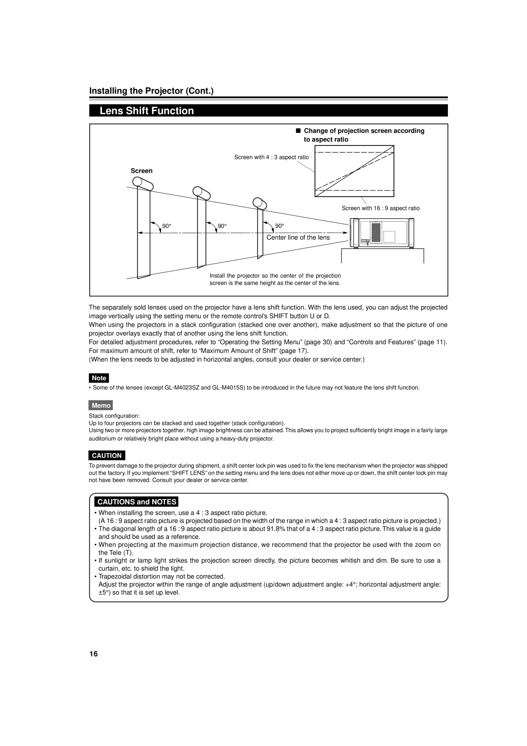 JVC DLA-M4000LU manual Lens Shift Function, Change of projection screen according to aspect ratio, Screen 