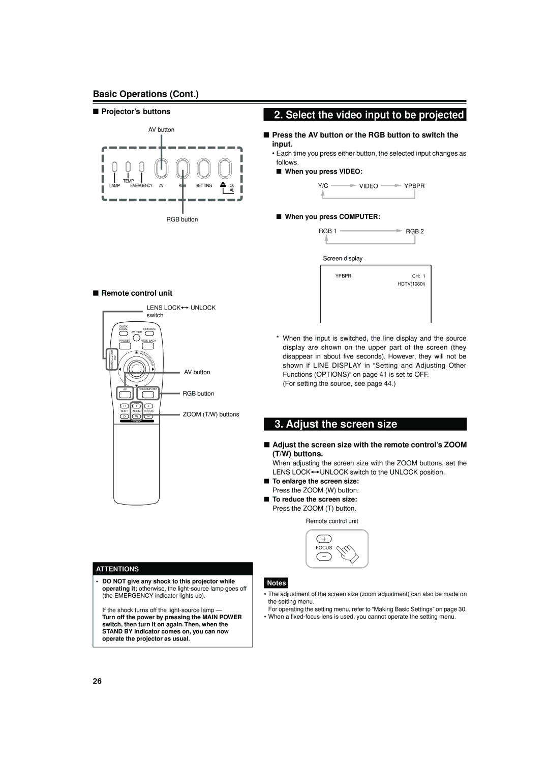 JVC DLA-M4000LU manual Adjust the screen size, When you press Video, When you press Computer, For setting the source, see 