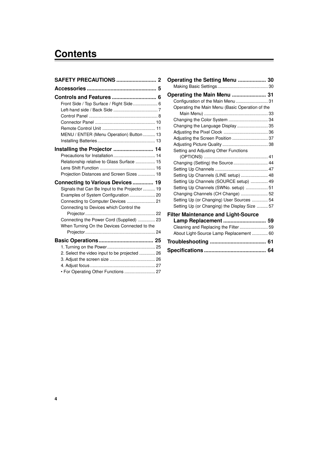 JVC DLA-M4000LU manual Contents 