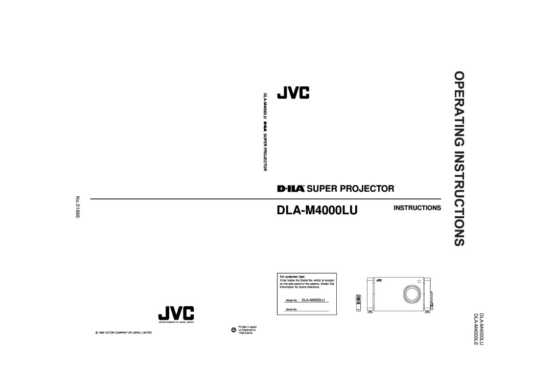 JVC operating instructions No.51666, DLA-M4000LU SUPER, Model No. DLA-M4000LU, Operating, Super Projector 
