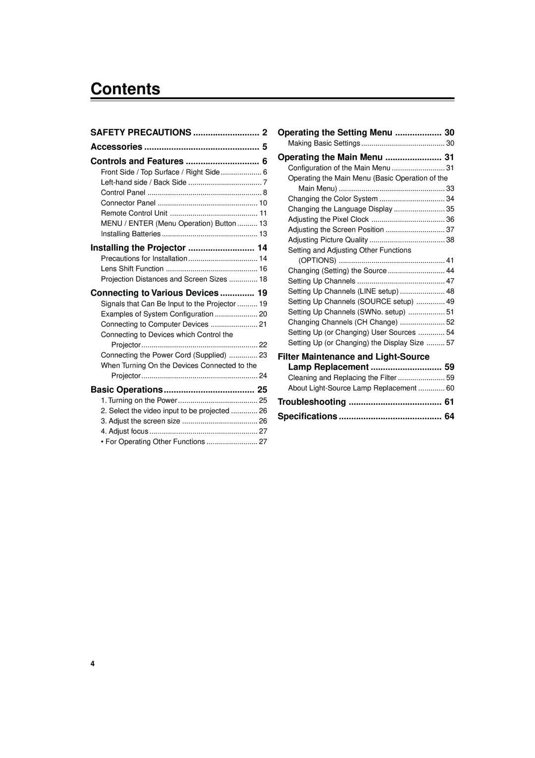 JVC DLA-M5000SCU, DLA-M5000LU manual Contents 