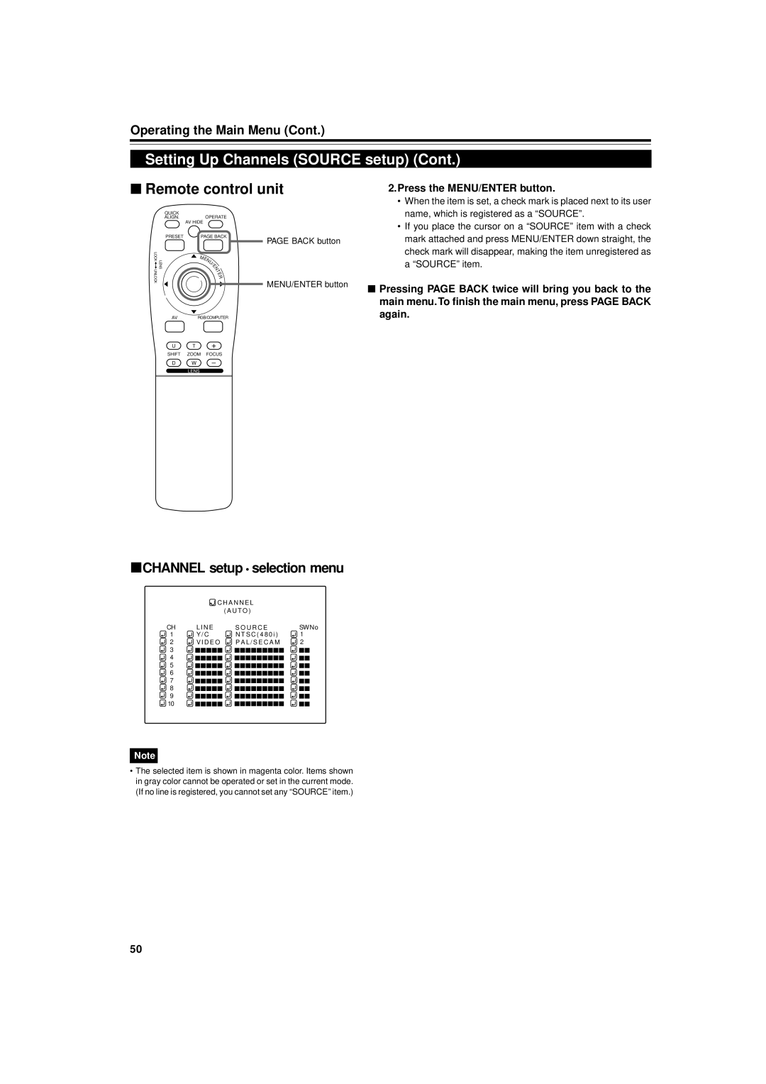 JVC DLA-M5000SCU, DLA-M5000LU manual Press the MENU/ENTER button 