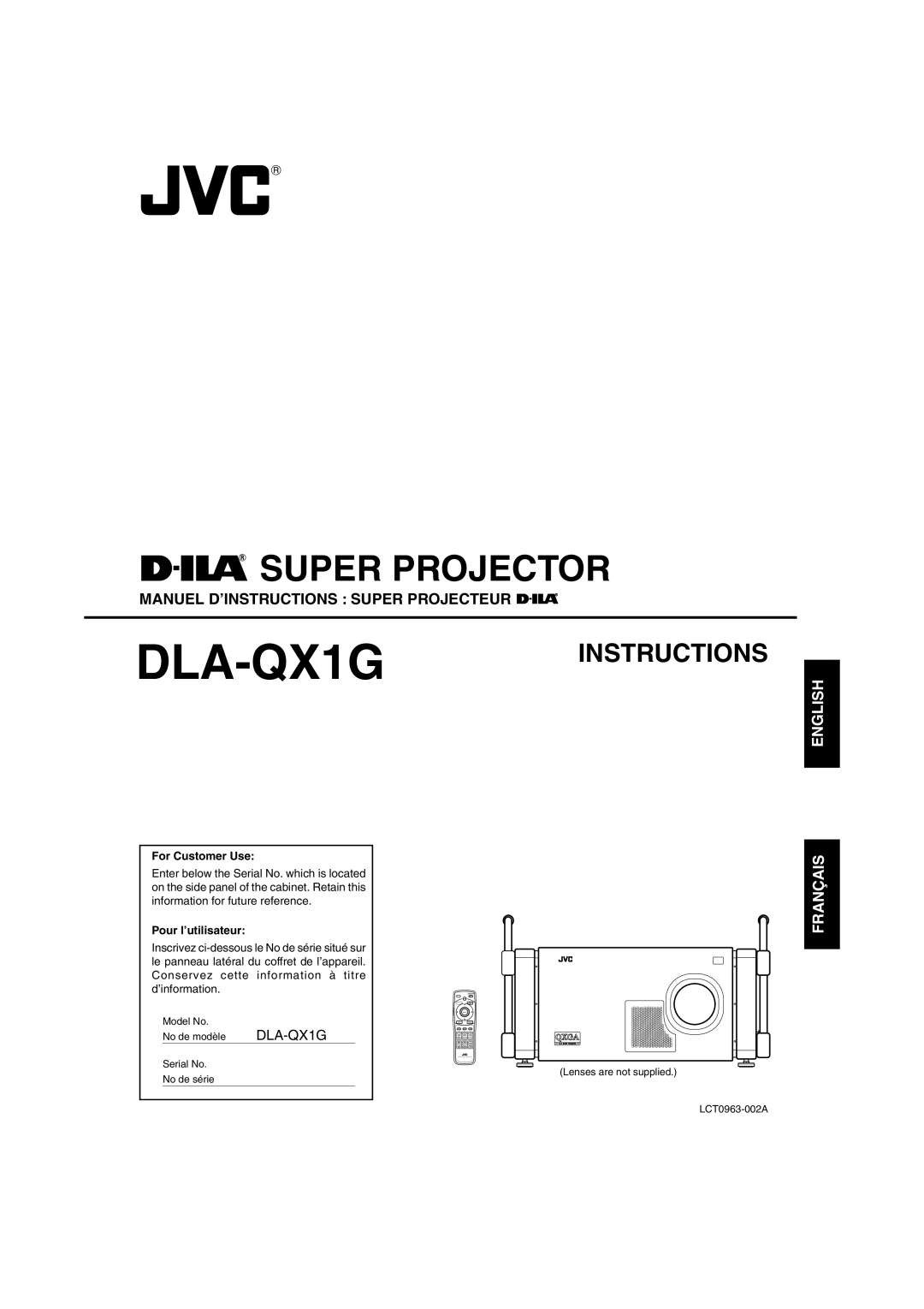 JVC DLA-QX1G manual For Customer Use, Pour l’utilisateur 