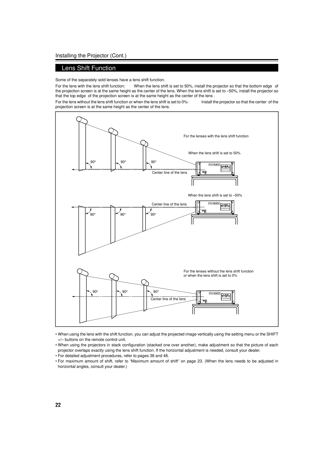 JVC DLA-QX1G manual Lens Shift Function, For the lenses with the lens shift function 