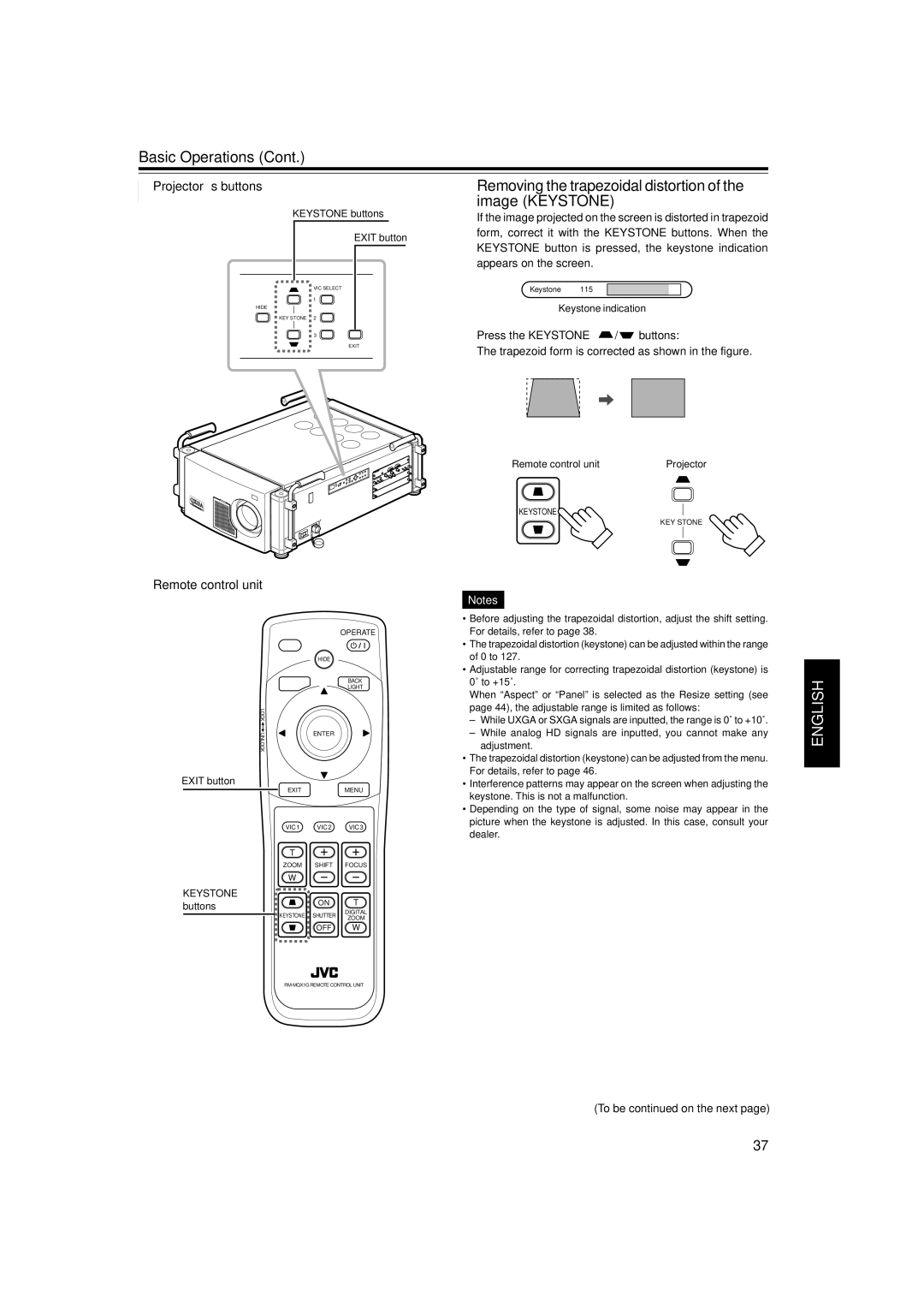 JVC DLA-QX1G manual Image Keystone, Press the Keystone / buttons 