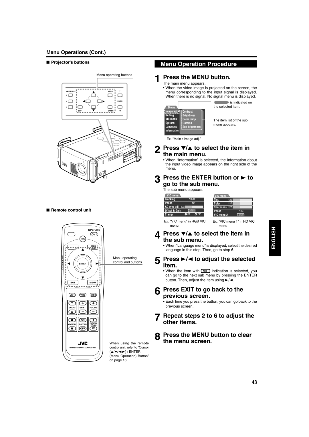 JVC DLA-QX1G manual Menu Operation Procedure 