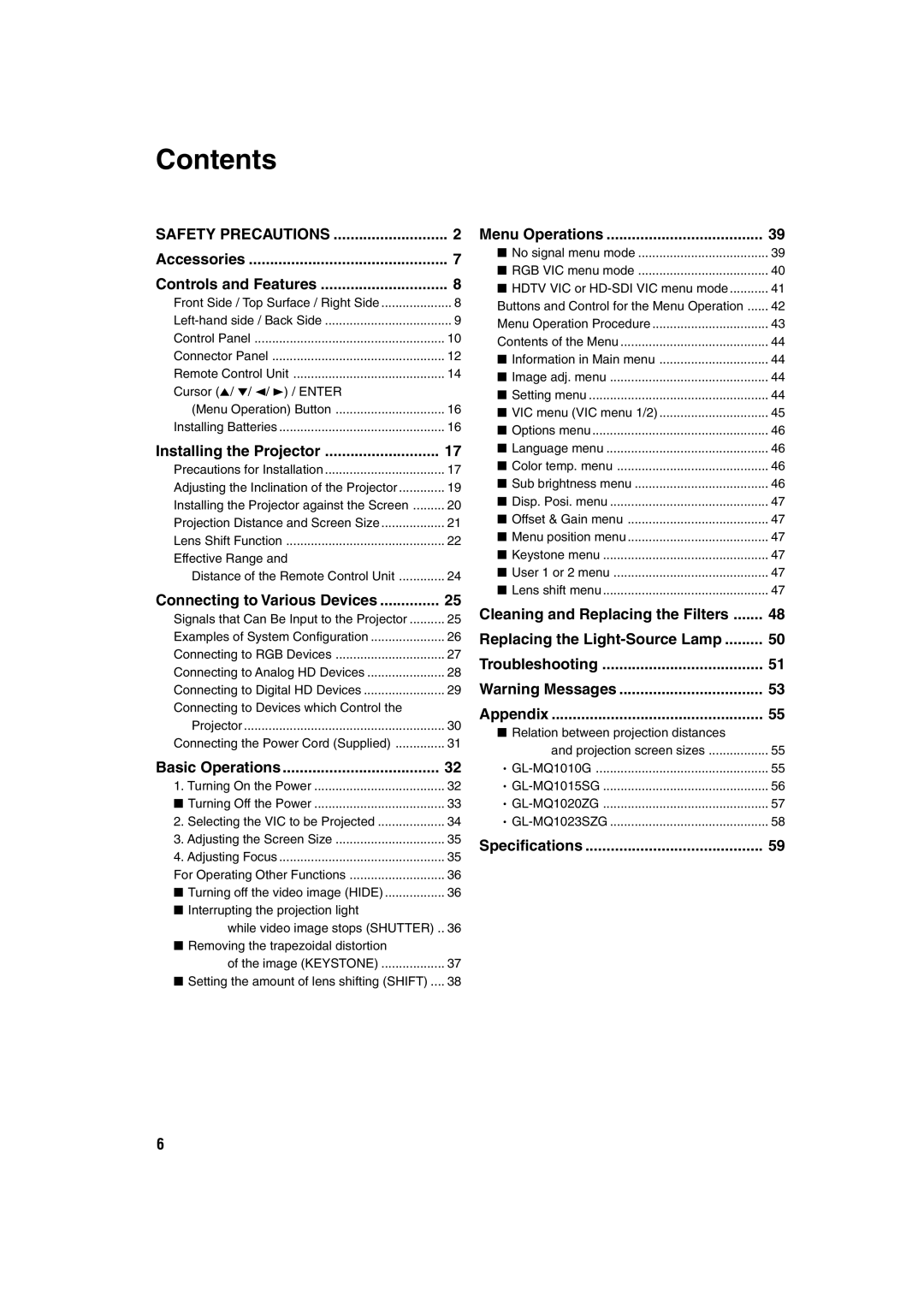 JVC DLA-QX1G manual Contents 