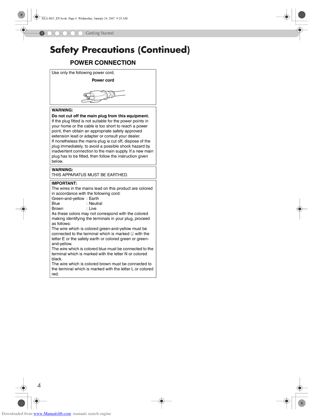 JVC DLA-RS1 manual Safety Precautions 