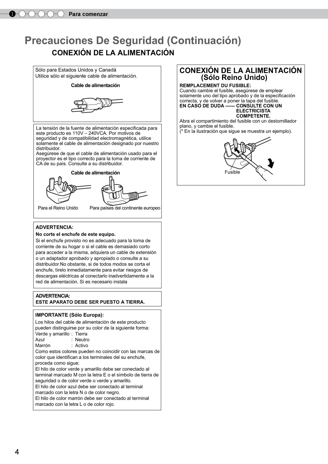 JVC DLA-RS10 manual Cable de alimentación, Para el Reino Unido, No corte el enchufe de este equipo, Importante Sólo Europa 