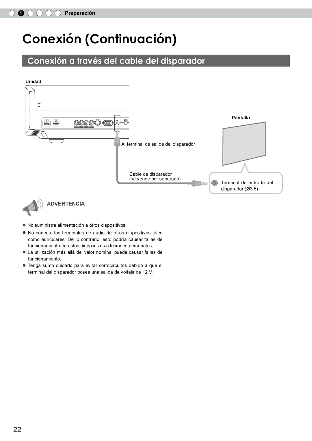 JVC DLA-RS10 manual Conexión a través del cable del disparador, Unidad Pantalla 