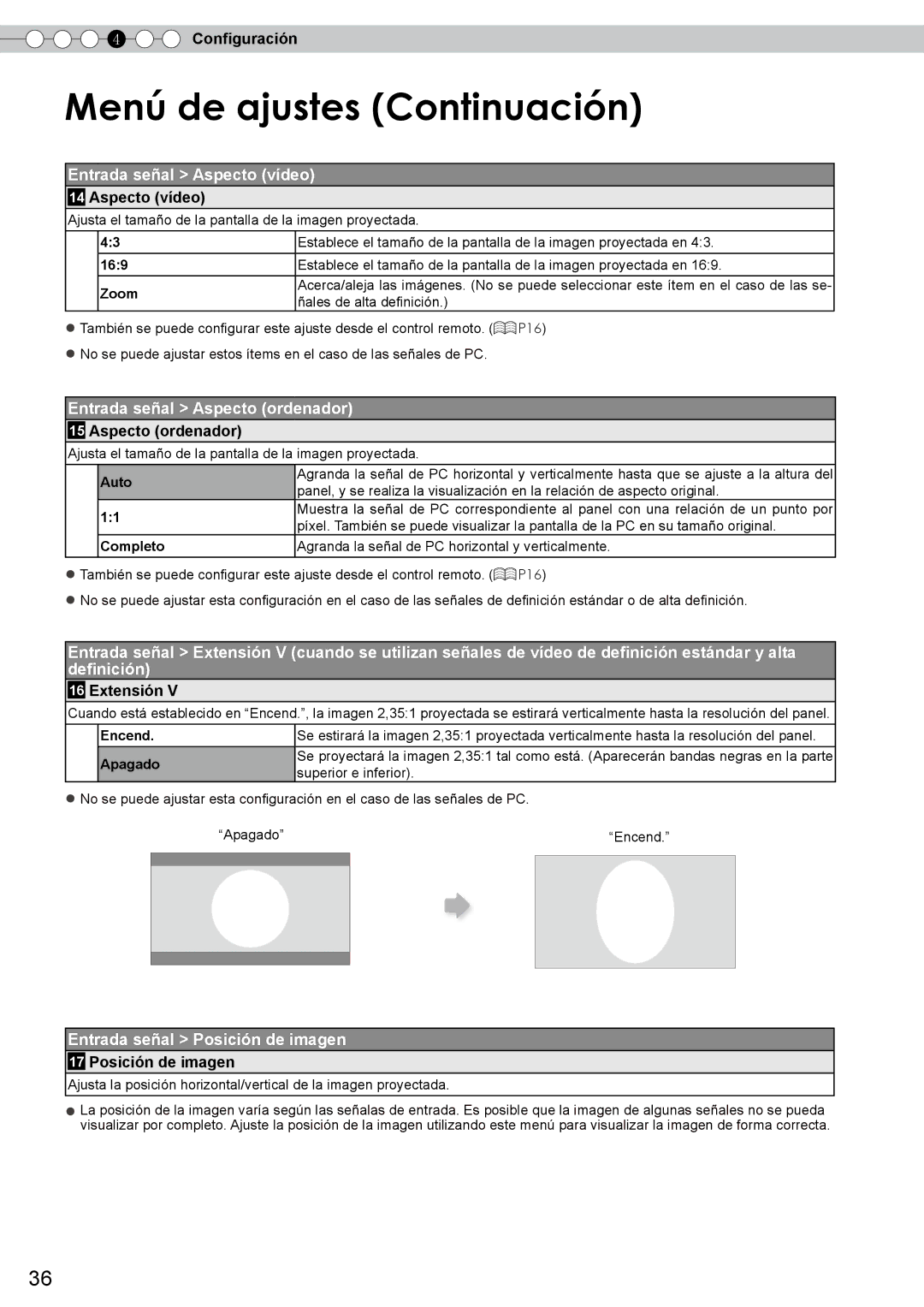 JVC DLA-RS10 manual Entrada señal Aspecto vídeo, Entrada señal Aspecto ordenador, Entrada señal Posición de imagen 