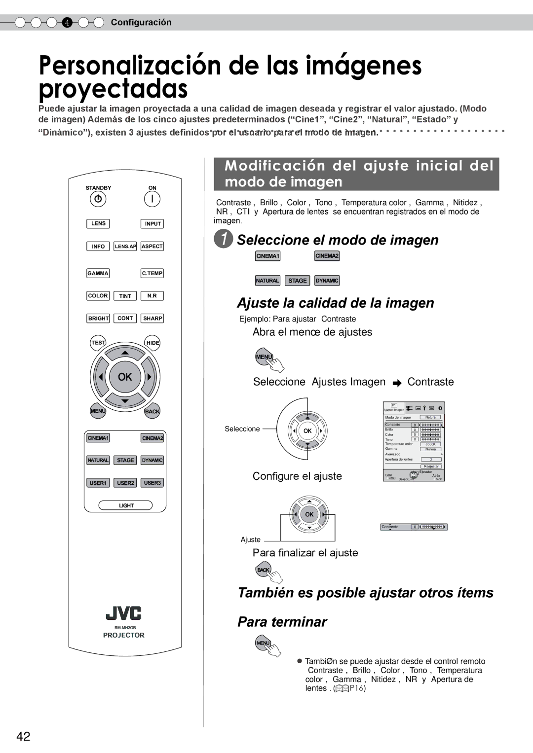 JVC DLA-RS10 manual Personalización de las imágenes proyectadas, Modificación del ajuste inicial del modo de imagen 