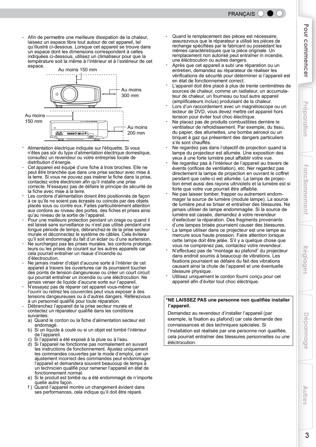 JVC DLA-RS10 manual Préparation Fonctionnement Réglages Dépannage Autres 