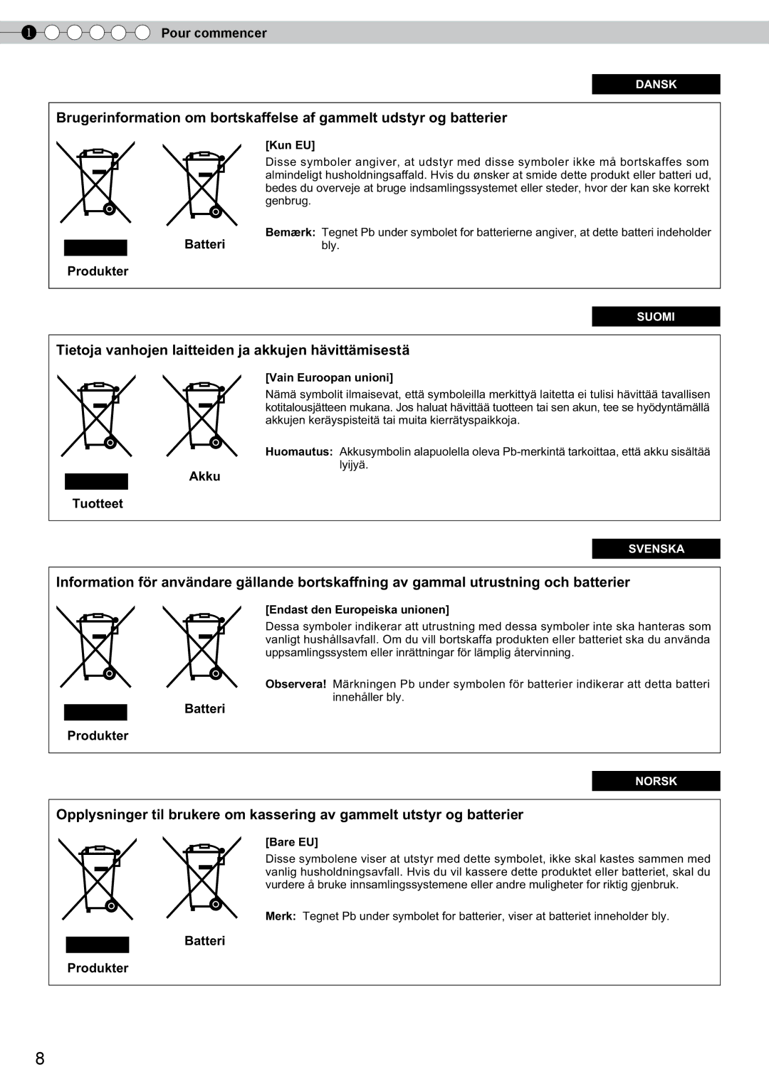 JVC DLA-RS10 manual Tietoja vanhojen laitteiden ja akkujen hävittämisestä 