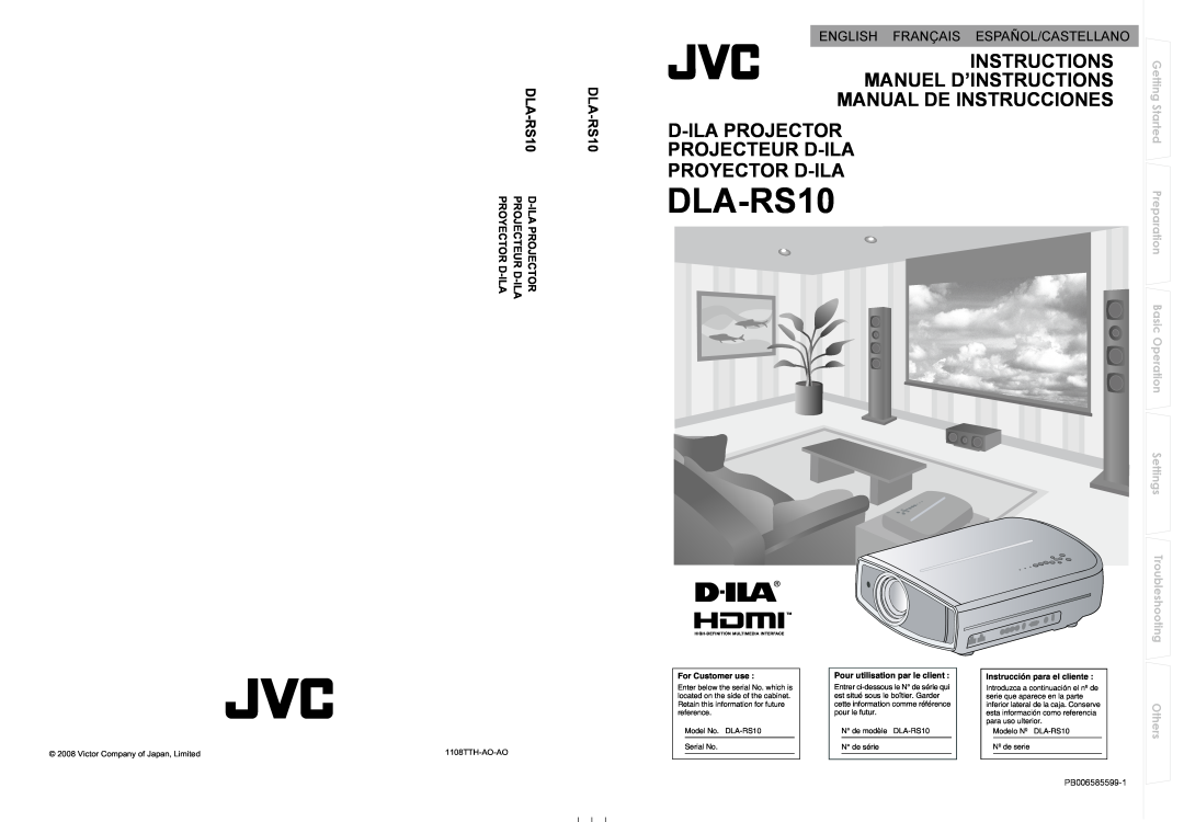 JVC DLA-RS10 manual Instructions Manuel D’Instructions Manual De Instrucciones, English Français Español/Castellano 