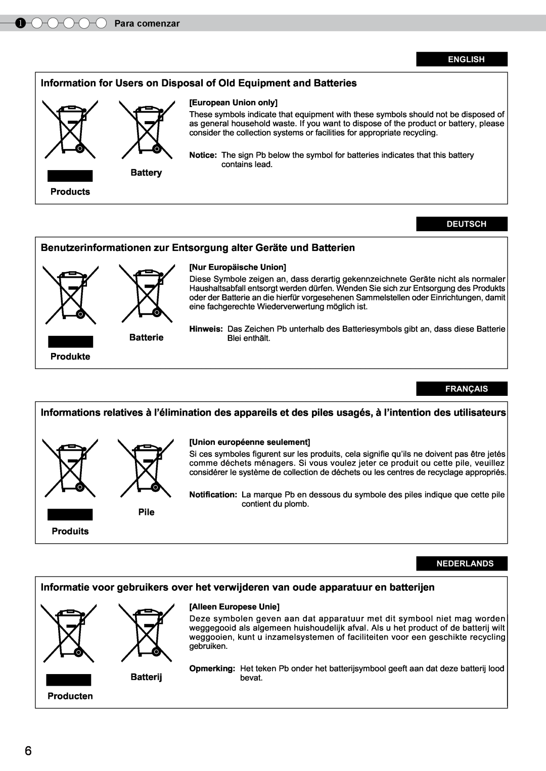 JVC DLA-RS10 manual Information for Users on Disposal of Old Equipment and Batteries, Battery Products, Batterie Produkte 