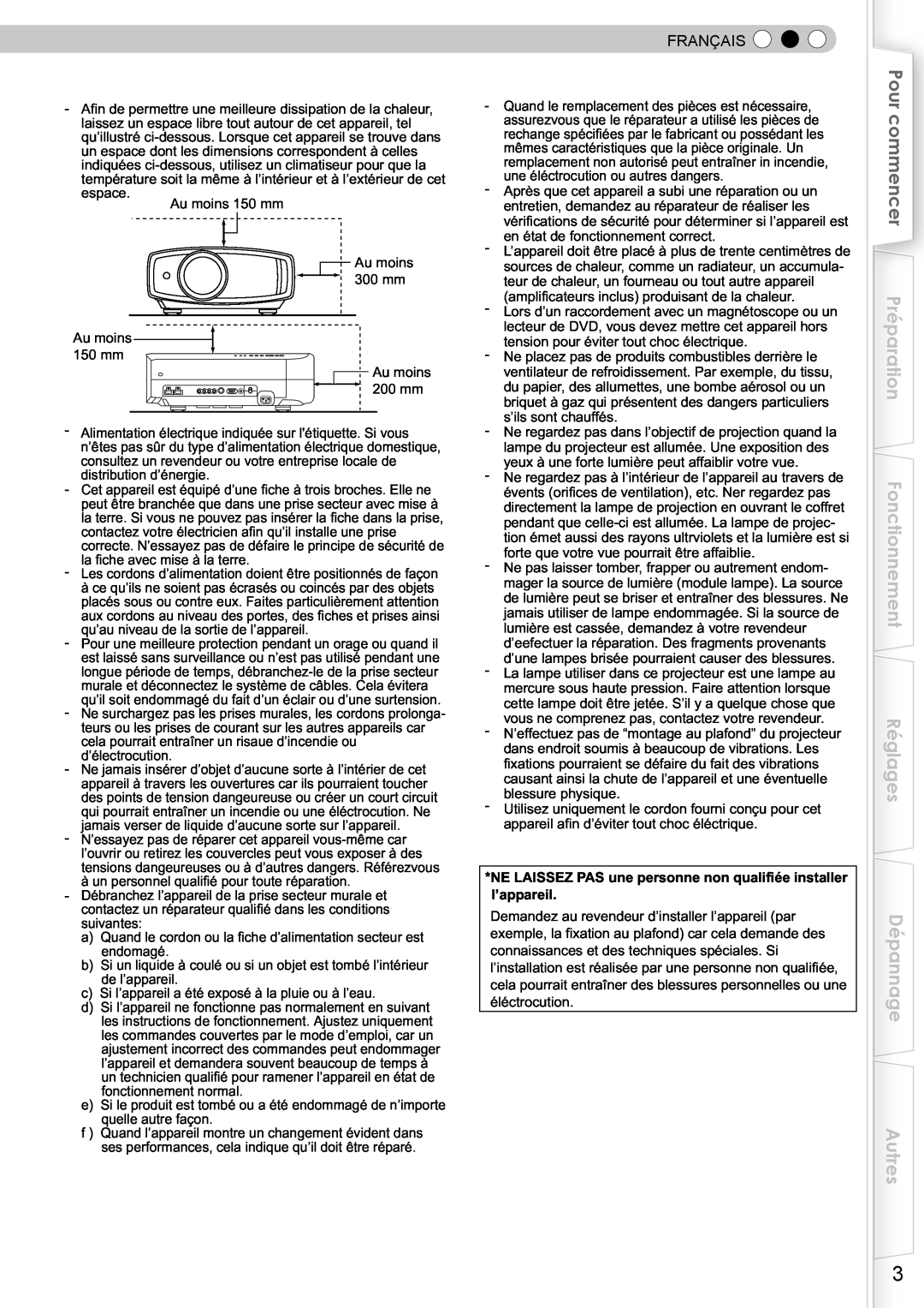 JVC DLA-RS10 manual Pour commencer, Préparation Fonctionnement Réglages Dépannage Autres, Français 
