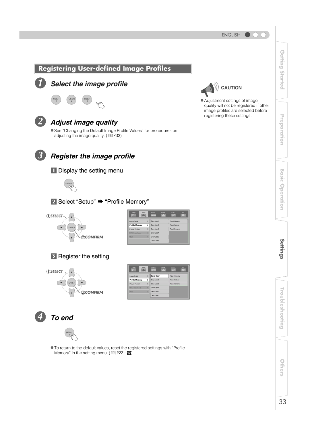 JVC DLA-RS1X manual Register the image profile, Registering User-defined Image Profiles 