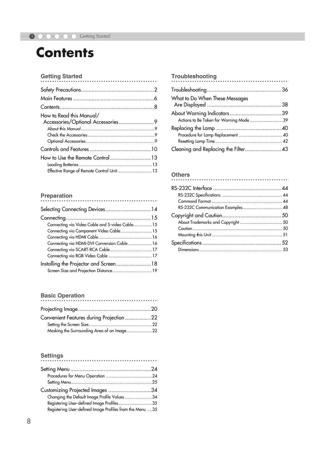 JVC DLA-RS2 manual Contents 