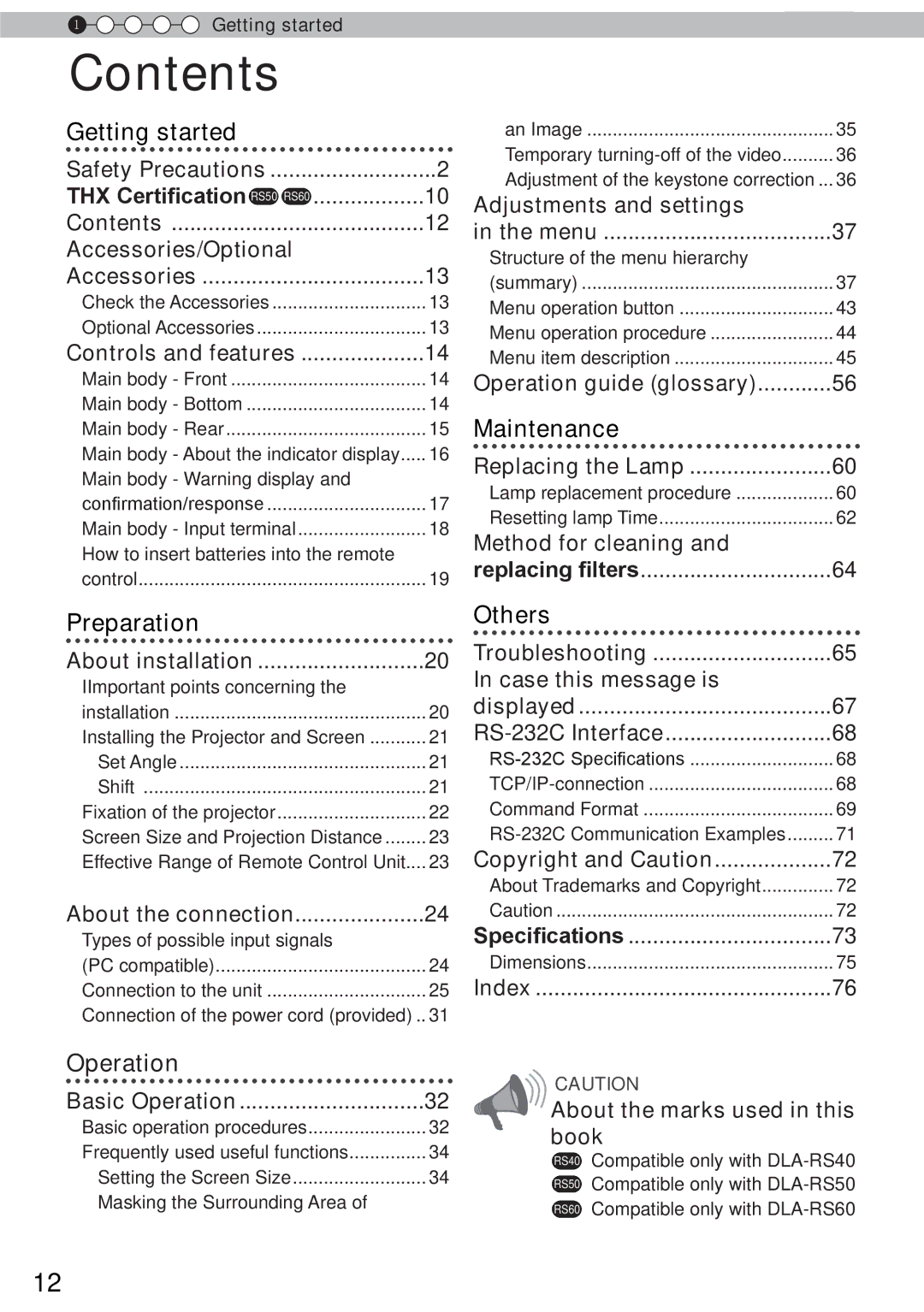 JVC DLA-RS40, DLA-RS60, DLA-RS50 manual Contents 