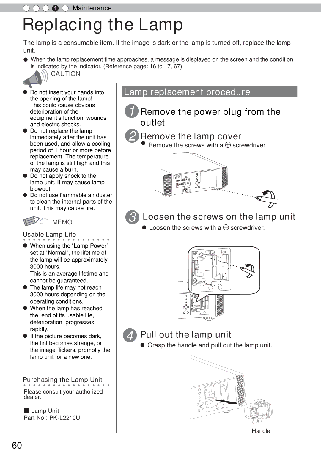 JVC DLA-RS40, DLA-RS60, DLA-RS50 manual Replacing the Lamp, Lamp replacement procedure 