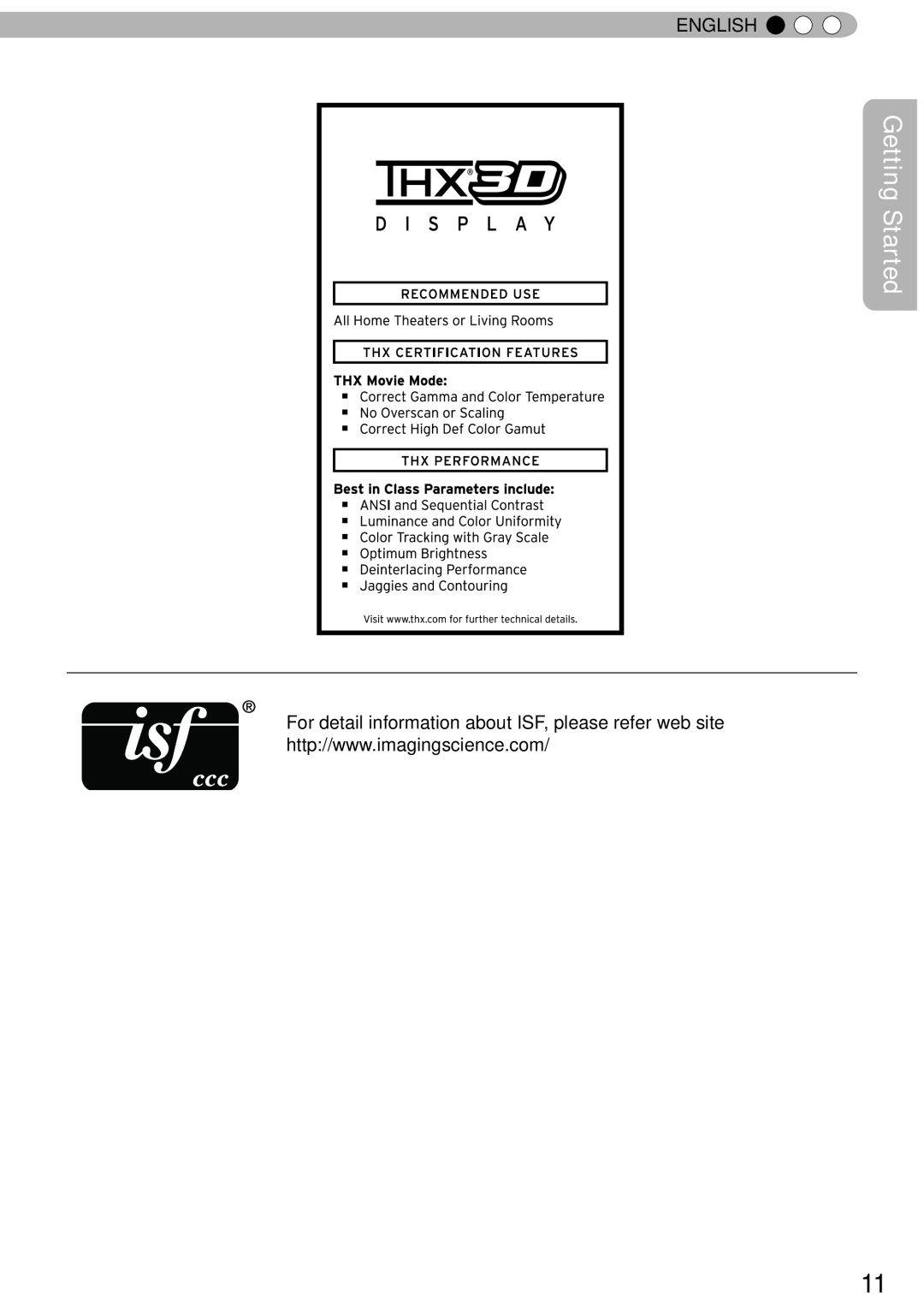 JVC DLA-RS50, DLA-RS40, DLA-RS60 manual For detail information about ISF, please refer web site, Getting Started, English 