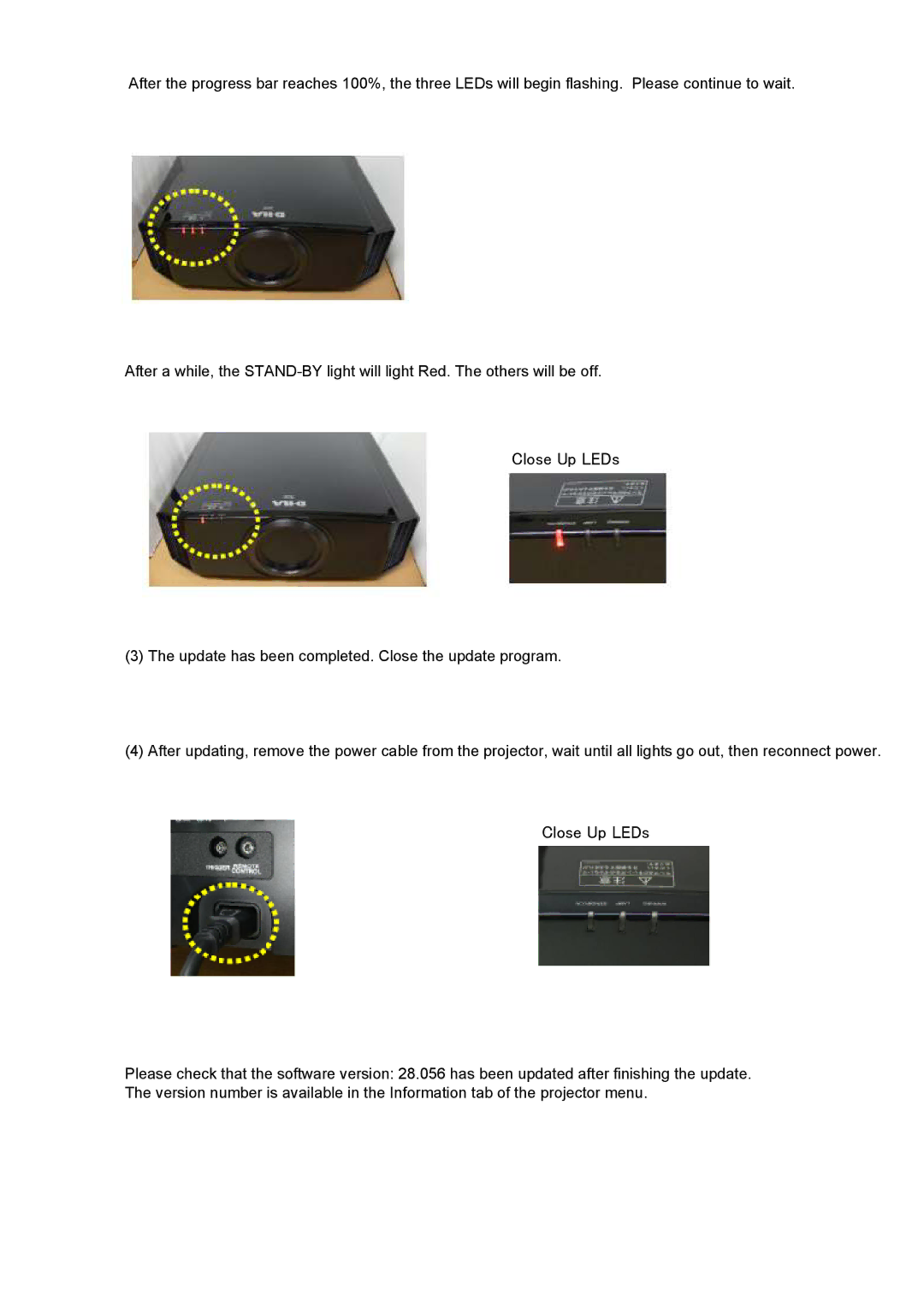 JVC DLA-RS55 manual Close Up LEDs 